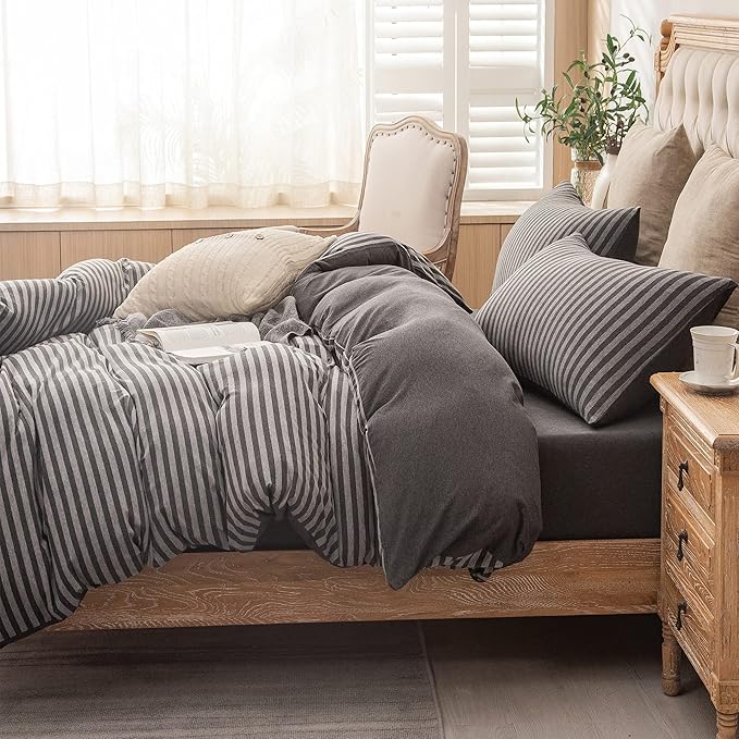 PURE ERA Jersey Knit Duvet Cover Set 100% T-Shirt Heather Cotton Super Soft - Image 3