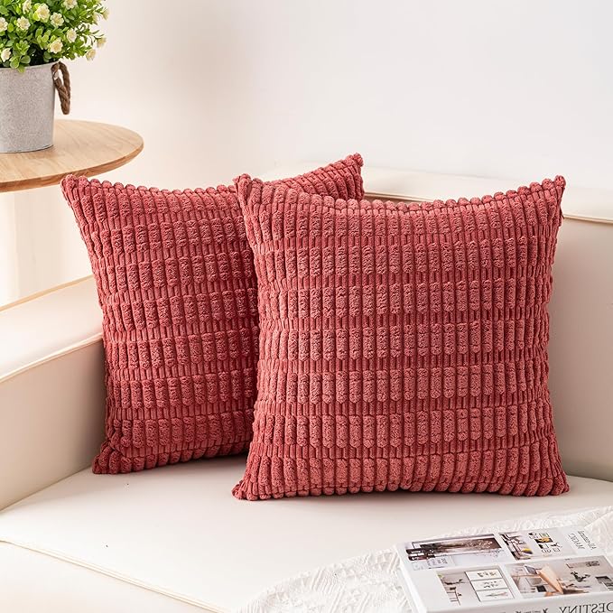 Aegero Pack of 2 Corduroy Decorative Throw Pillow Covers 18x18 InchSoft Boho by Unknown