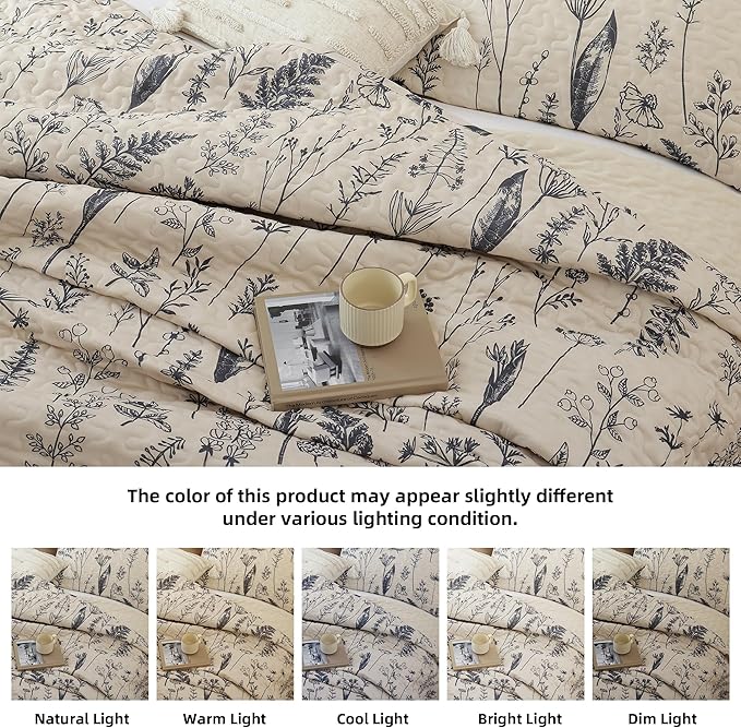 JANZAA Twin Quilt Beige Quilt Bed Spread Boho Quilt - Image 4