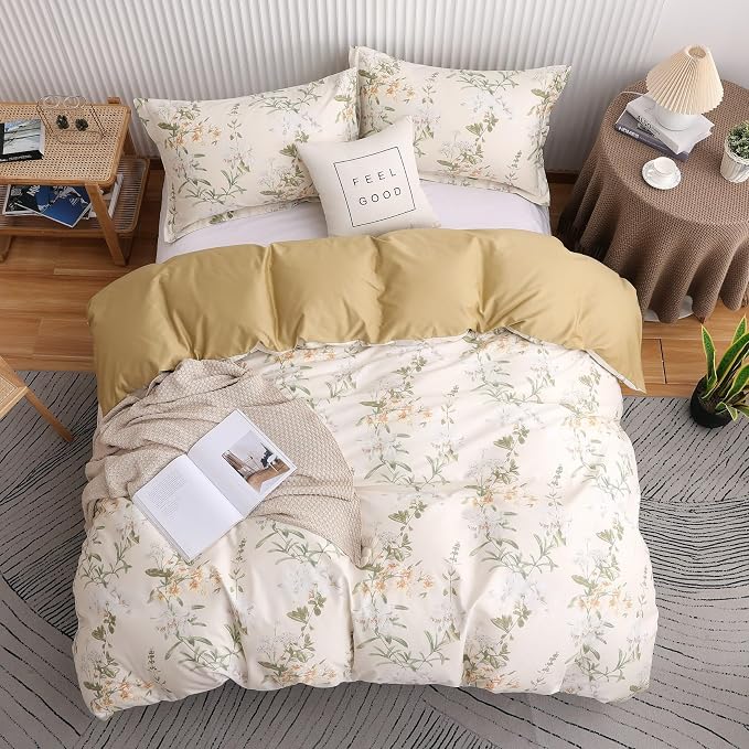 OAITE Duvet Cover Set Queen Size Floral Pattern 600 Thread Count Ultra Soft - Image 3