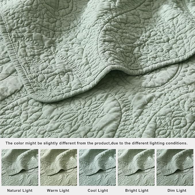 palassio Sage Green Paisley 100% Cotton Quilt Twin Size Bedding Sets - Image 6