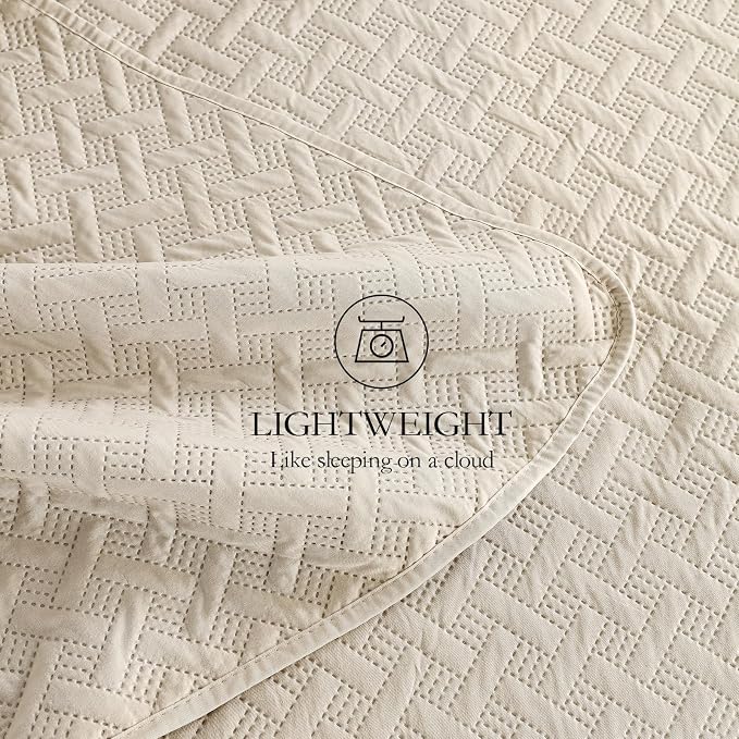 FLYMME Beige Twin Quilt Bedding Set Thin Lightweight Bedspreads, Modern Style - Image 7