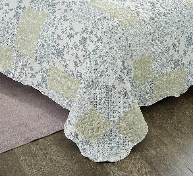 Brilliant Sunshine Multi Blue and Beige Floral Patchwork, 3-Piece Quilt Set - Image 5