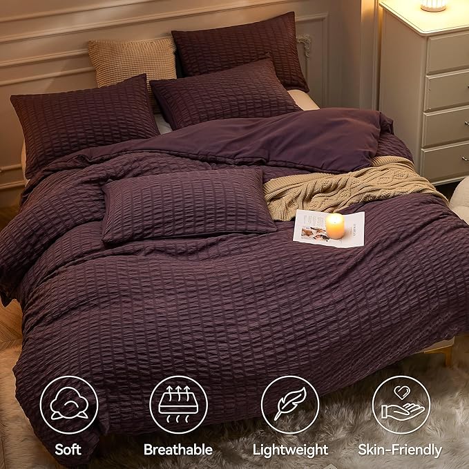 JELLYMONI Purple Duvet Cover Cal King Size, Soft Breathable Seersucker Duvet - Image 2