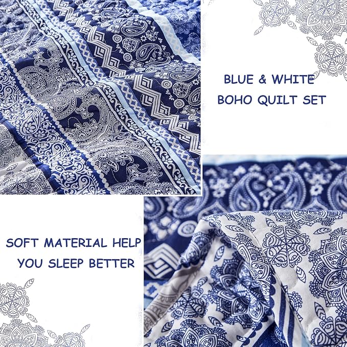 WONGS BEDDING Boho Quilt Set King Size, Lightweight Bedspread Coverlet Bedding - Image 6