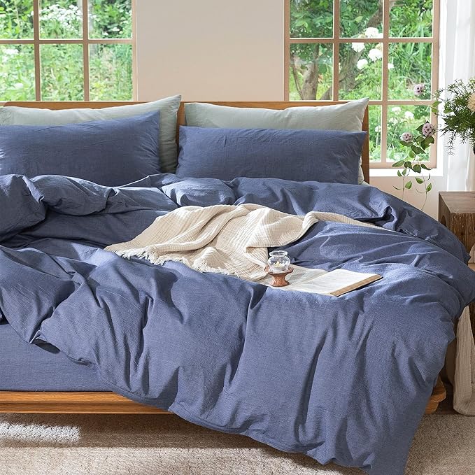 MooMee Bedding Duvet Cover Set 100% Washed Cotton Linen Like Textured - Image 8
