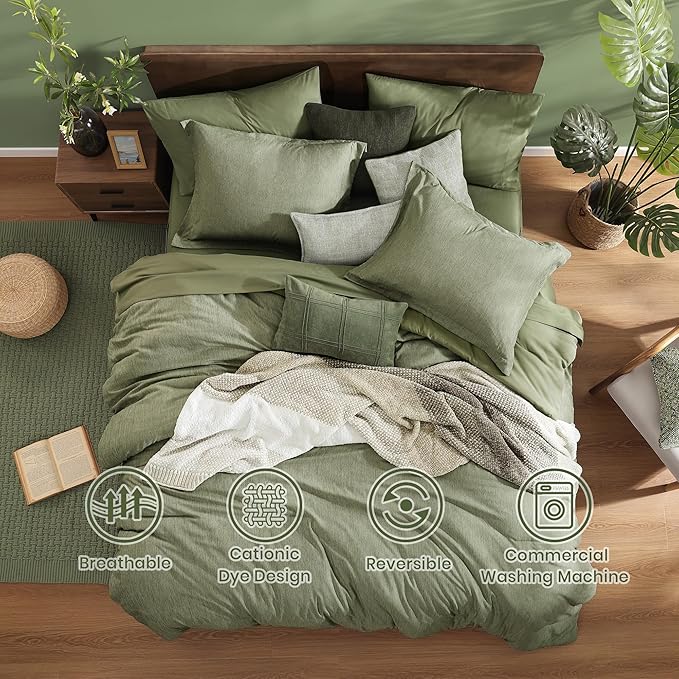 Monbix King Size Comforter Set, Sage Green King Size Bed Set Reversible 7 Pieces - Image 2