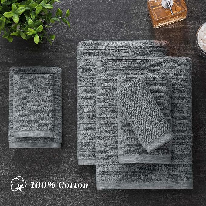 Welhome James 100% Cotton Textured Stripe Towels - Image 6