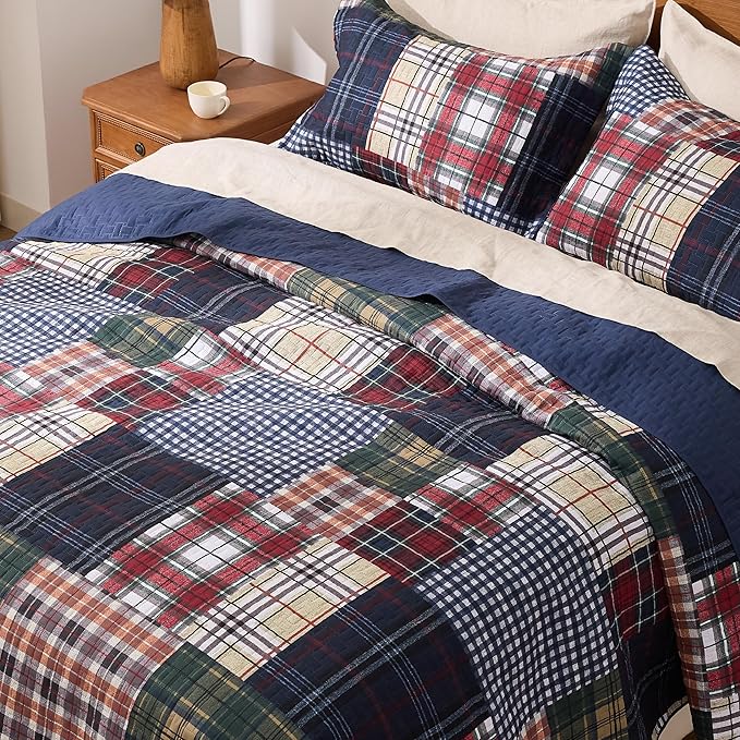 PPOLCA Patchwork Queen Quilt Bedding Set, Plaid Lightweight Reversible - Image 4
