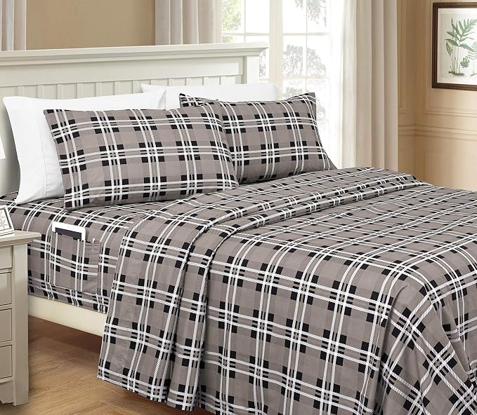 Elegant Comfort Luxury Soft Bed Sheets Plaid Pattern - Image 2