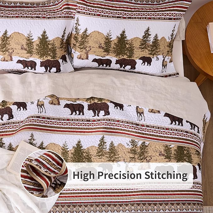 PPOLCA Cabin Twin Quilt Bedding Set, Christmas Lightweight Reversible Rustic - Image 3