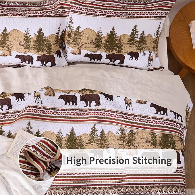 PPOLCA Cabin Queen Quilt Bedding Set, Christmas Lightweight Reversible Rustic - Image 3