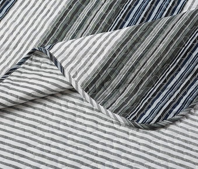 Brilliant Sunshine Multi Grey Stripes Patchwork, 3-Piece Quilt Set - Image 5