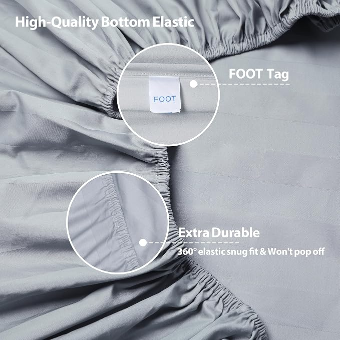 King Size Striped Fitted Sheet Only Gray Color, 100% Egyptian Cotton 600 Thread - Image 6