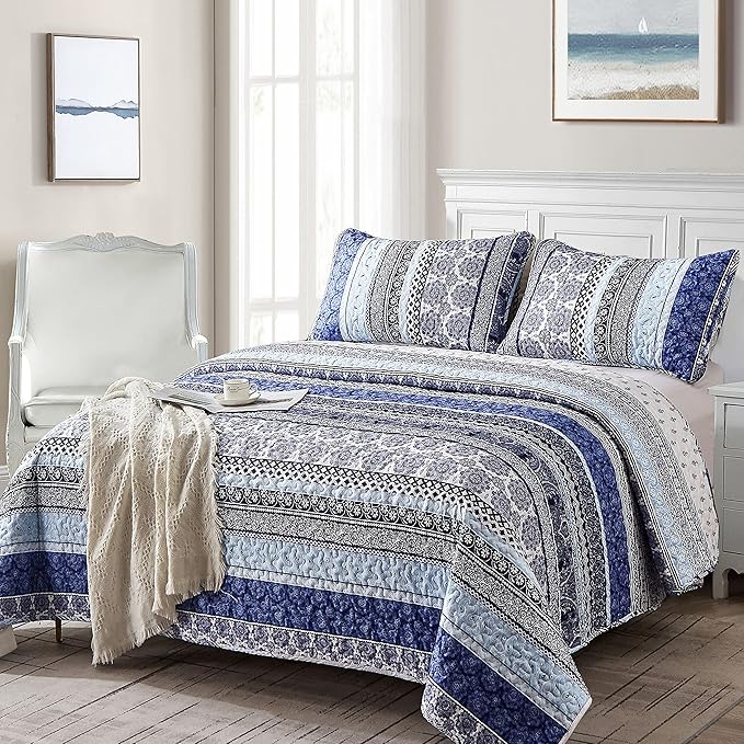 WONGS BEDDING Boho Quilt Set King Size, Lightweight Bedspread Coverlet Bedding - Image 2
