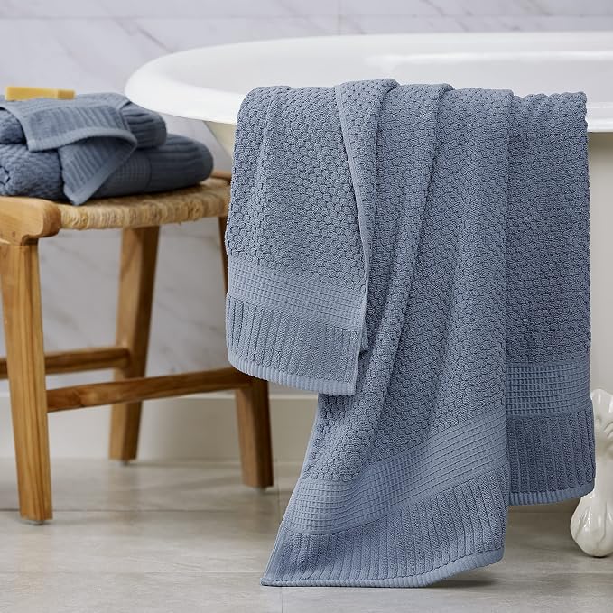NY Loft 100% Cotton Bath Towel Set of 4 | Blue Towels | Oeko-TEX® Standard 100 - Image 8
