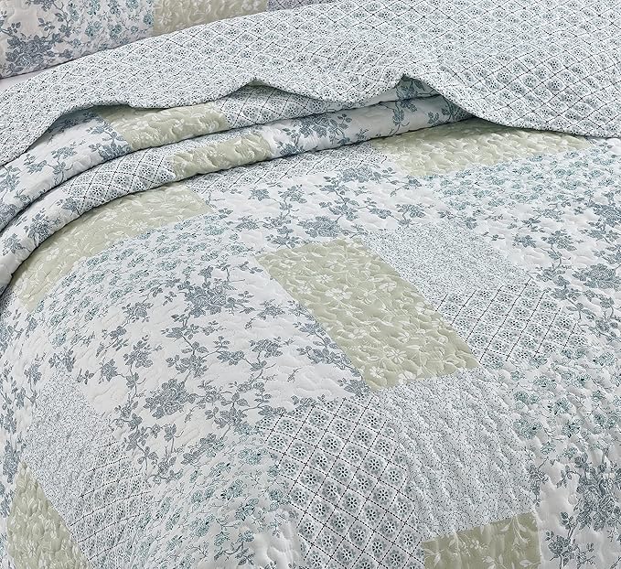 Brilliant Sunshine Multi Blue and Beige Floral Patchwork, 2-Piece Quilt Set - Image 5