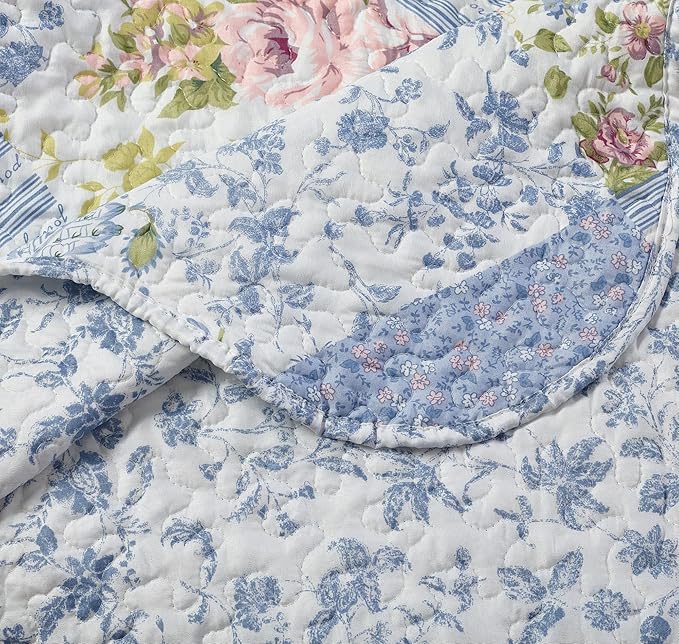 Brilliant Sunshine Blue Rose Patchwork, 3-Piece Quilt Set - Image 5