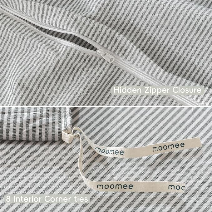 MooMee Striped Duvet Cover Set 100% Washed Cotton Linen Like Textured - Image 6