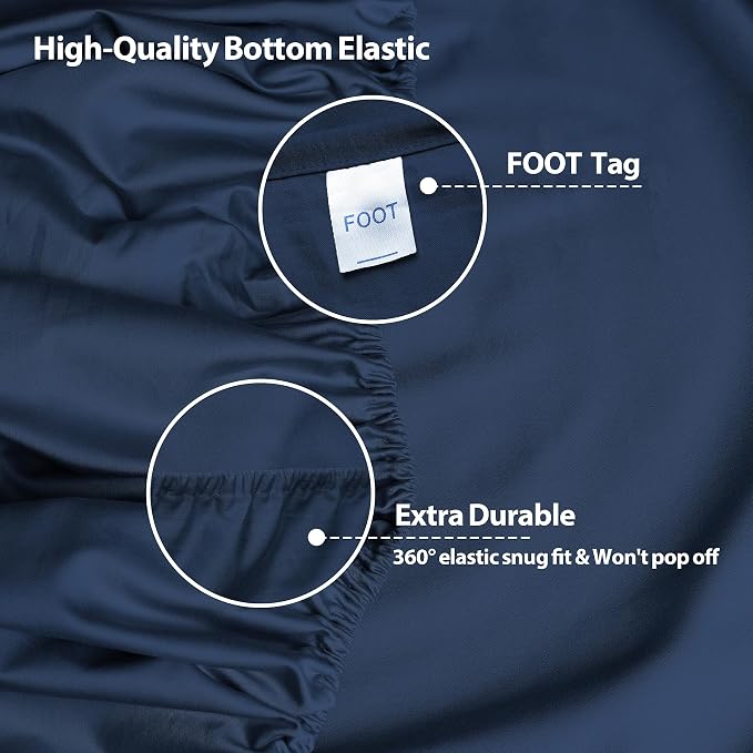 Twin XL Size Fitted Sheet Only Navy Blue, 100% Egyptian Cotton 600 Thread Count - Image 5