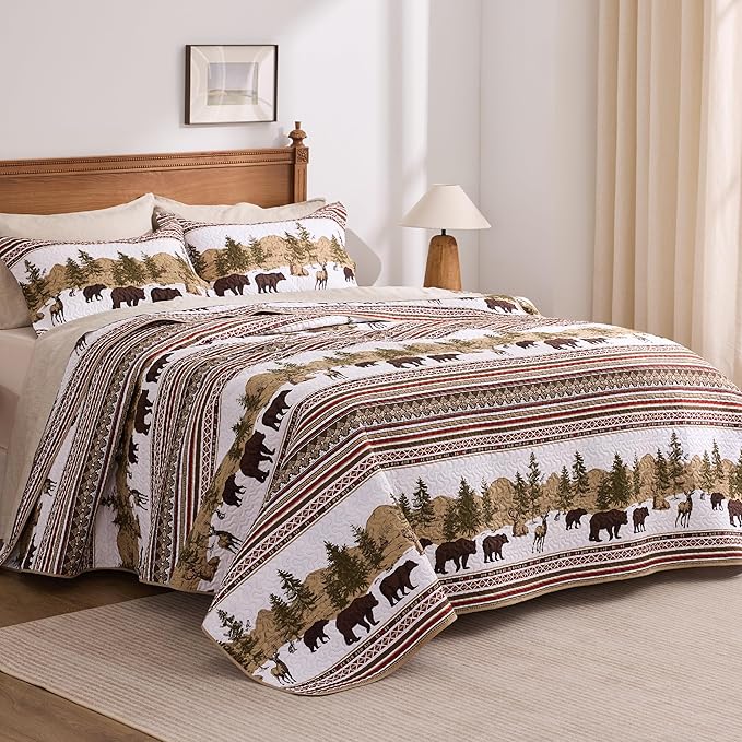 PPOLCA Cabin King Quilt Bedding Set, Christmas Lightweight Reversible Rustic - Image 5