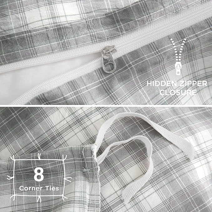 TOCOMOA Plaid Duvet Cover Set 100% Washed Cotton Like Linen Feel Super Soft - Image 6