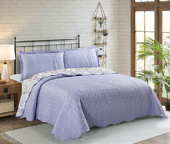 Brilliant Sunshine Rose Violet Patchwork, 3-Piece Quilt Set - Image 2