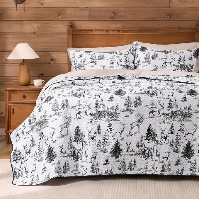 PPOLCA Rustic King Quilt Bedding Set, Christmas Lightweight Reversible Cabin by PPOLCA