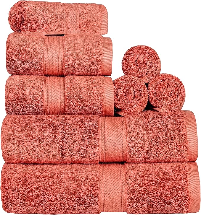 SUPERIOR Egyptian Cotton Pile 8 Piece Towel Set, Includes 2 Bath, 2 Hand by SUPERIOR