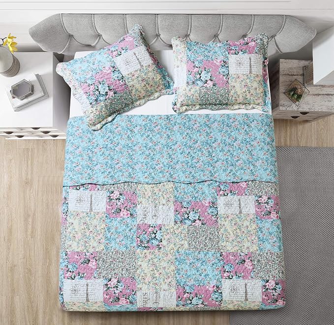 Brilliant Sunshine Lilac Rose Toile Quilt Set, 3-Piece Bedding Sets, - Image 7