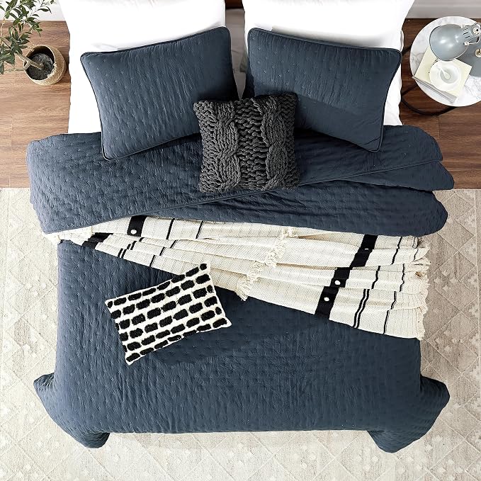 ROARINGWILD Navy Blue King Size Quilt Bedding Set - Image 2