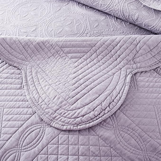 ROOMLIFE Quilt Set Full Size 3D Floral Embroidery Pattern 3-Piece Cotton - Image 6