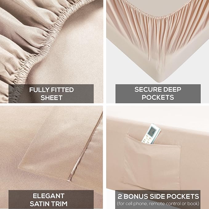 Mueller Luxury 6 PC Full Size Bed Sheets, Super Soft 1800, Deep Pocket up to - Image 4