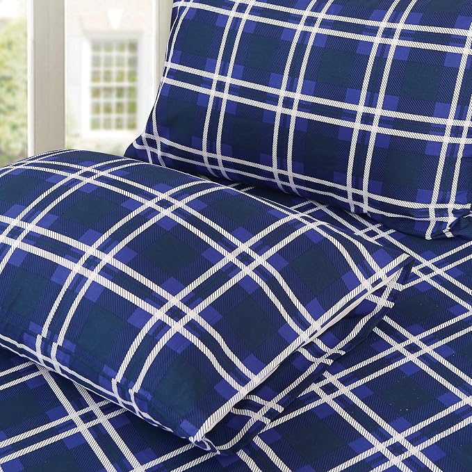 Elegant Comfort Luxury Soft Bed Sheets Plaid Pattern - Image 5