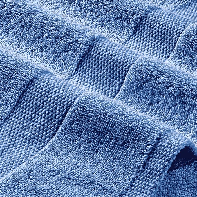 White Classic Light Blue Bath Towels 27x54 Inch, Cotton Towel Set - Image 8