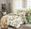 FADFAY Floral Duvet Cover Set 100% Cotton Green Striped and Beige Bedding White by CottonWorldSweetDream
