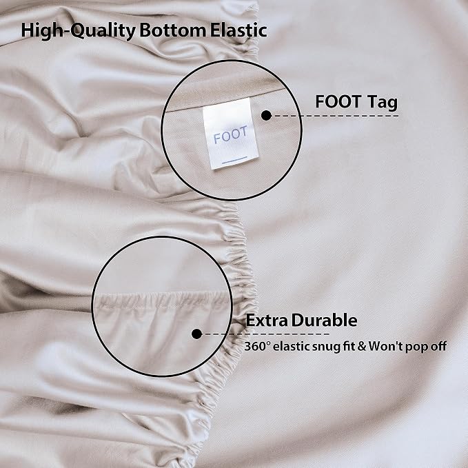 Queen Size Fitted Sheet Only Light Beige, 100% Egyptian Cotton 600 Thread Count - Image 6