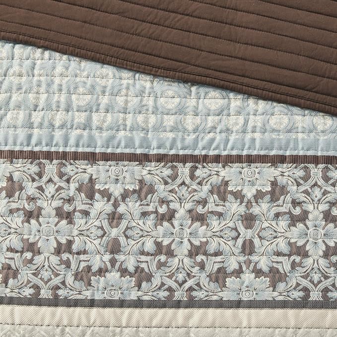 Madison Park Quilt Set Luxurious Jacquard Stripes Design - Image 16