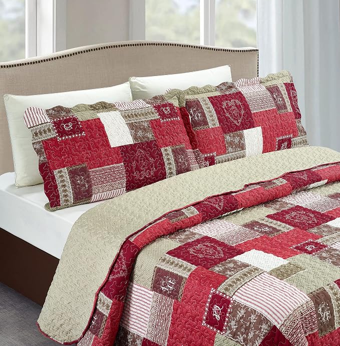 Brilliant Sunshine Burgundy Heart Love, Floral and Lace Patchwork, 3-Piece - Image 3