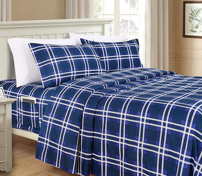 Elegant Comfort Luxury Soft Bed Sheets Plaid Pattern - Image 2