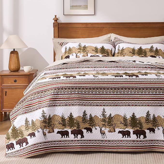 PPOLCA Cabin Twin Quilt Bedding Set, Christmas Lightweight Reversible Rustic by PPOLCA