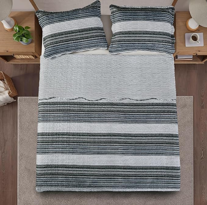 Brilliant Sunshine Multi Grey Stripes Patchwork, 3-Piece Quilt Set - Image 7