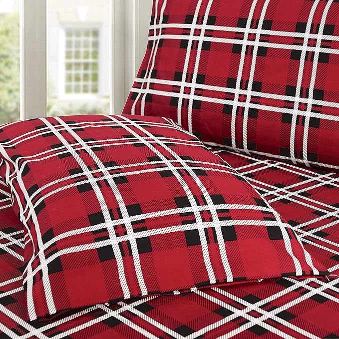 Elegant Comfort Luxury Soft Bed Sheets Plaid Pattern - Image 5