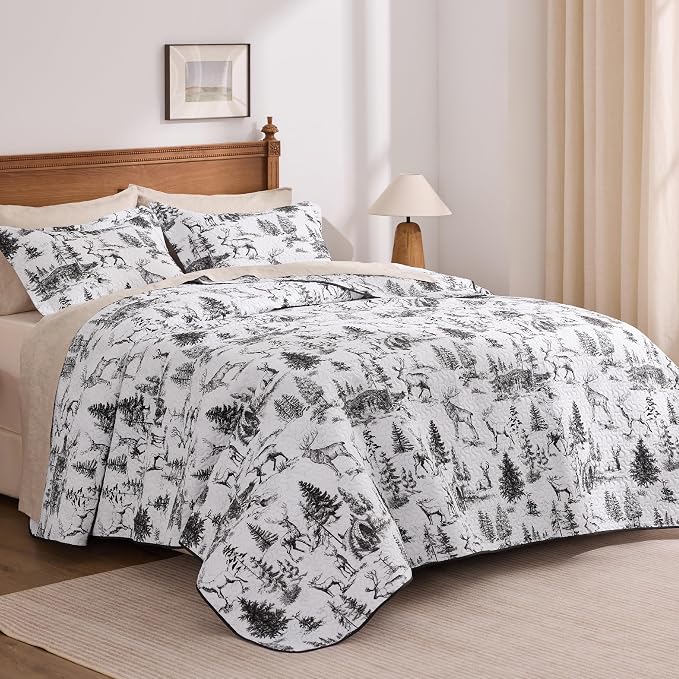PPOLCA Rustic King Quilt Bedding Set, Christmas Lightweight Reversible Cabin - Image 5