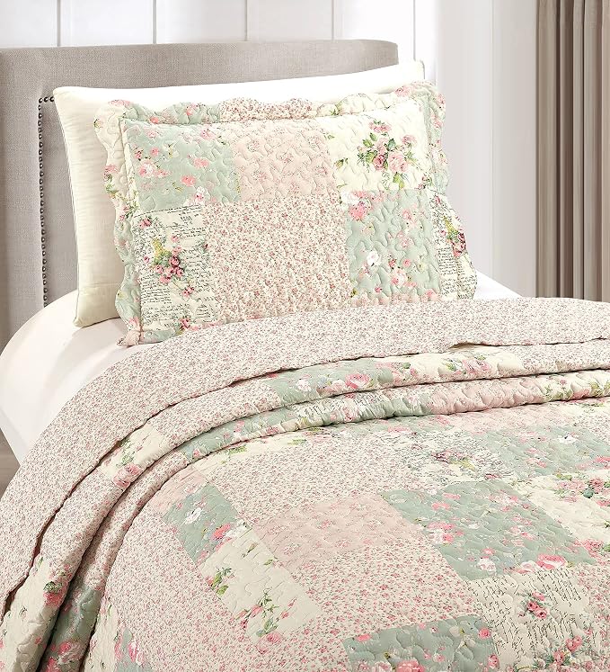 Brilliant Sunshine Rose and Sage Quilt Set, 2-Piece Bedding Sets, Traditional - Image 3