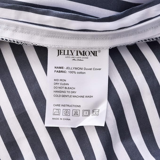 JELLYMONI 100% Natural Cotton 3pcs Striped Duvet Cover Sets, - Image 7