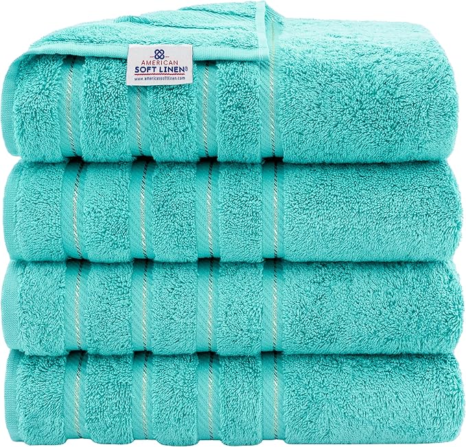American Soft Linen Luxury 4 Piece Bath Towel Set, 600 GSM 100% Cotton Turkish by AmericanSoftLinen