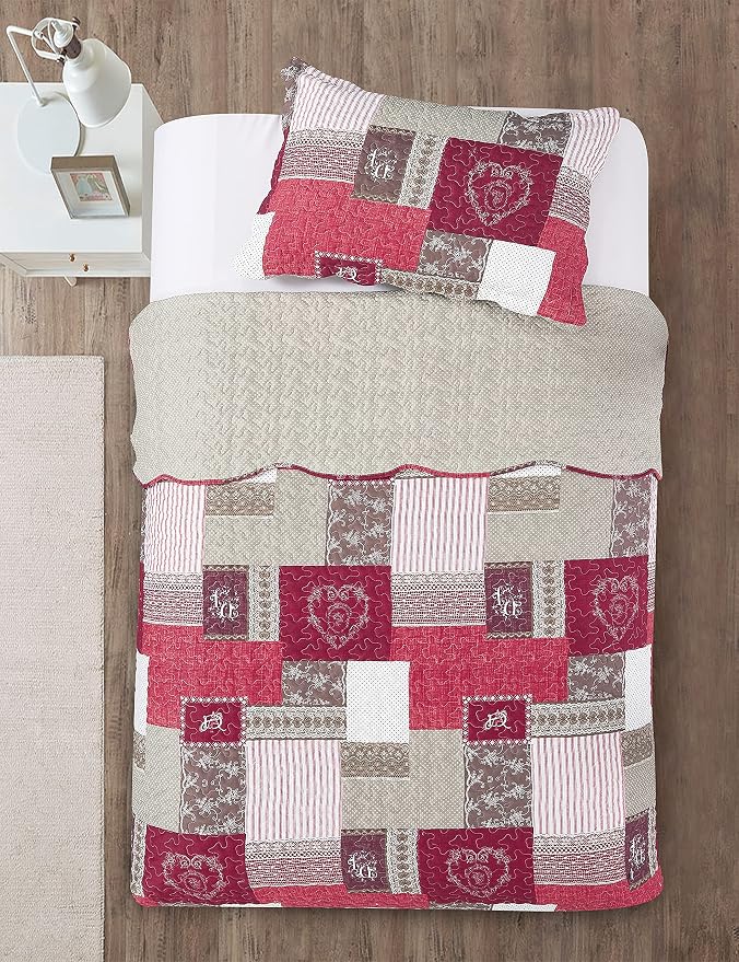 Brilliant Sunshine Burgundy Heart Love, Floral and Lace Patchwork, 2-Piece - Image 4
