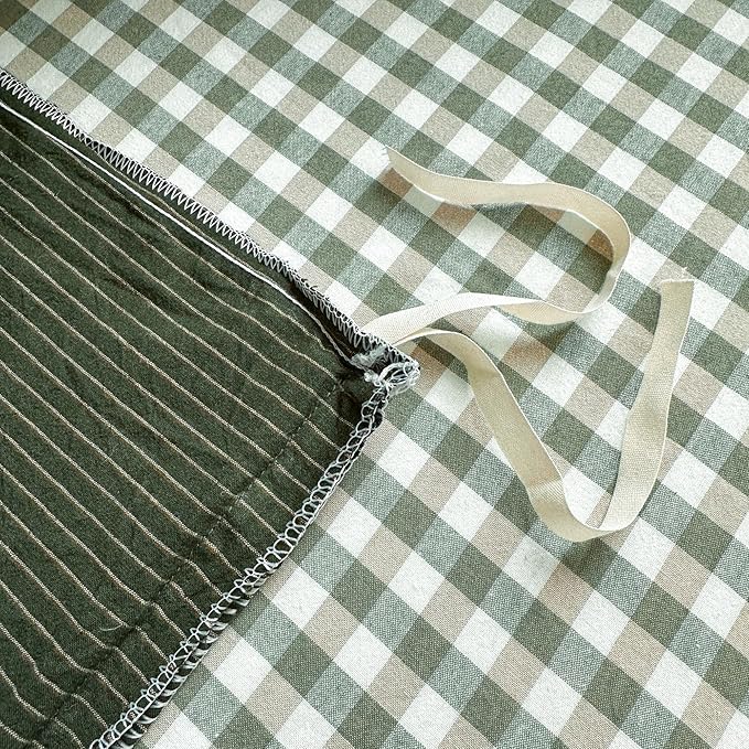 PinkMemory Green Striped Duvet Cover King 100% Washed Cotton Olive Green - Image 7