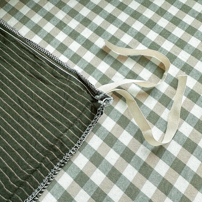 PinkMemory Green Striped Duvet Cover Queen 100% Washed Cotton Olive Green - Image 7